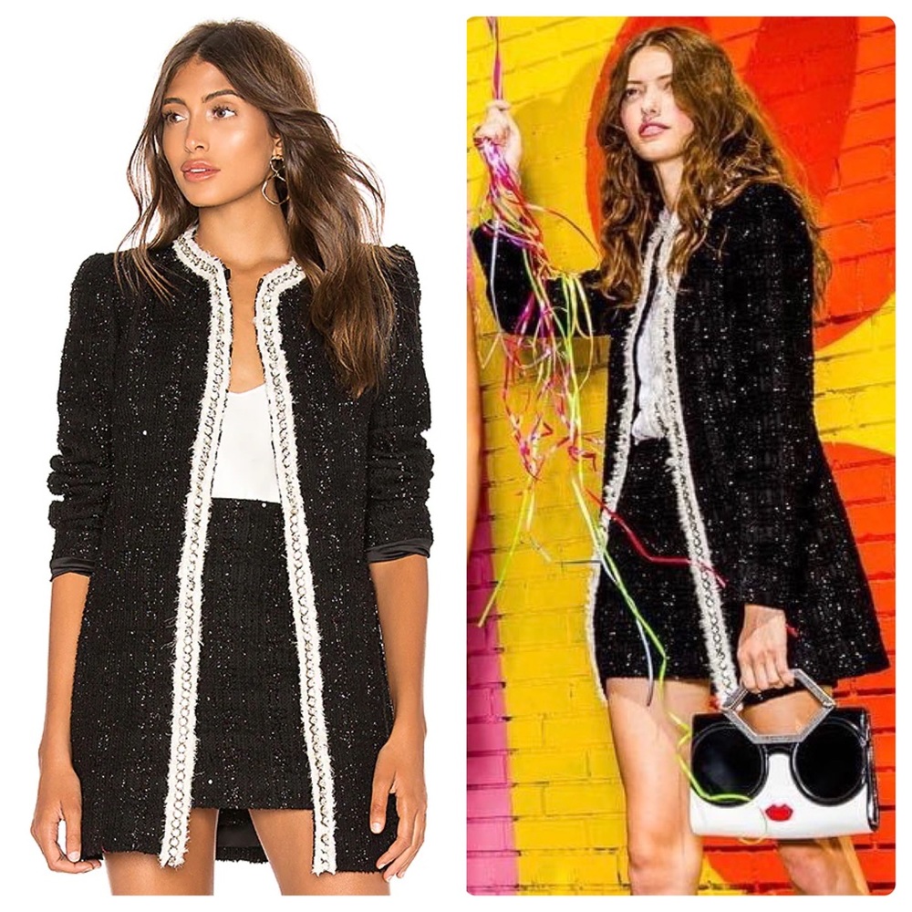 ALICE + OLIVIA Andreas Tweed Crystal Trim Jacket